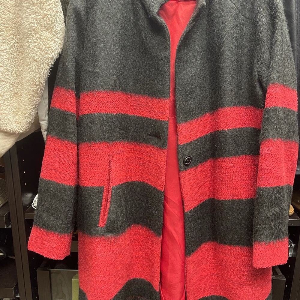 Desigual wool coat.Red & Gray. Purchased in Spain